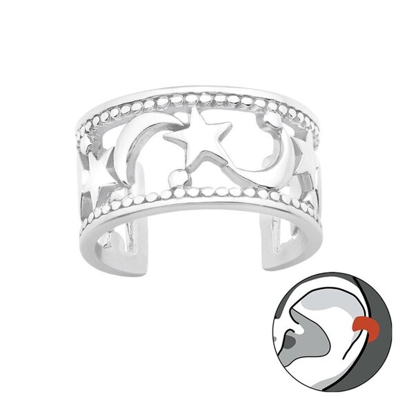 Sterling Silver Moon and Star Ear Cuff - Picture 1 of 9